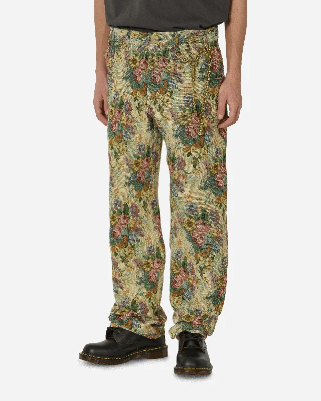 Floral Jacquard Long Work Multicolor Pants