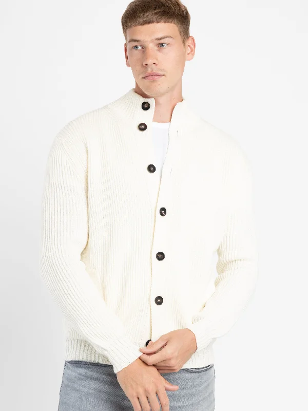 White Fisherman Ribbed Cardigan