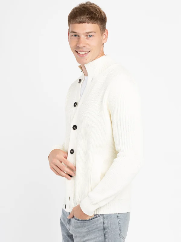 White Fisherman Ribbed Cardigan