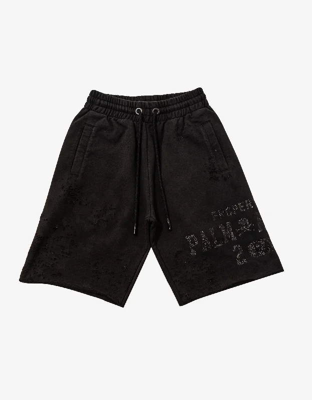 Palm Angels Black Lurex Logo Distressed Sweat Shorts