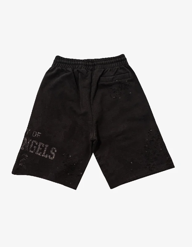 Palm Angels Black Lurex Logo Distressed Sweat Shorts