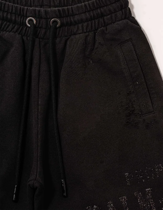 Palm Angels Black Lurex Logo Distressed Sweat Shorts