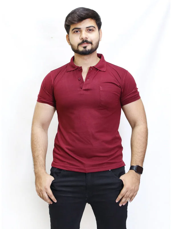 M Men's Plain Polo T-Shirt Maroon - With Pocket