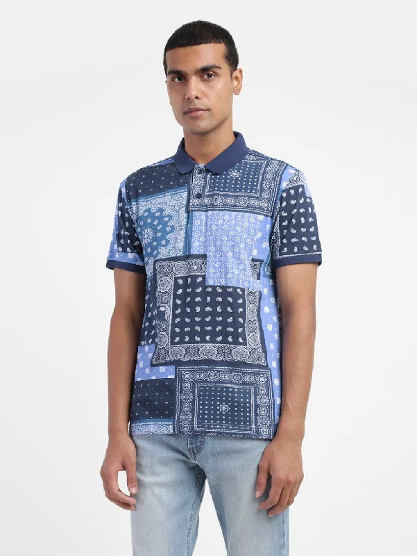 Men's Ethnic Motifs Polo T-shirt Blue