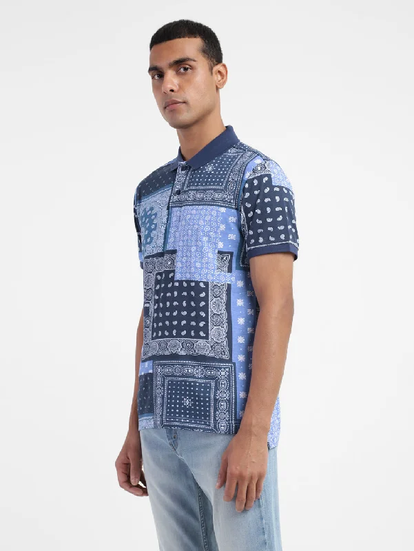 Men's Ethnic Motifs Polo T-shirt Blue