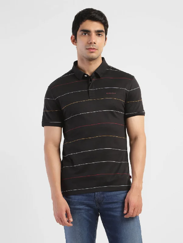 Men's Striped Polo T-shirt Black