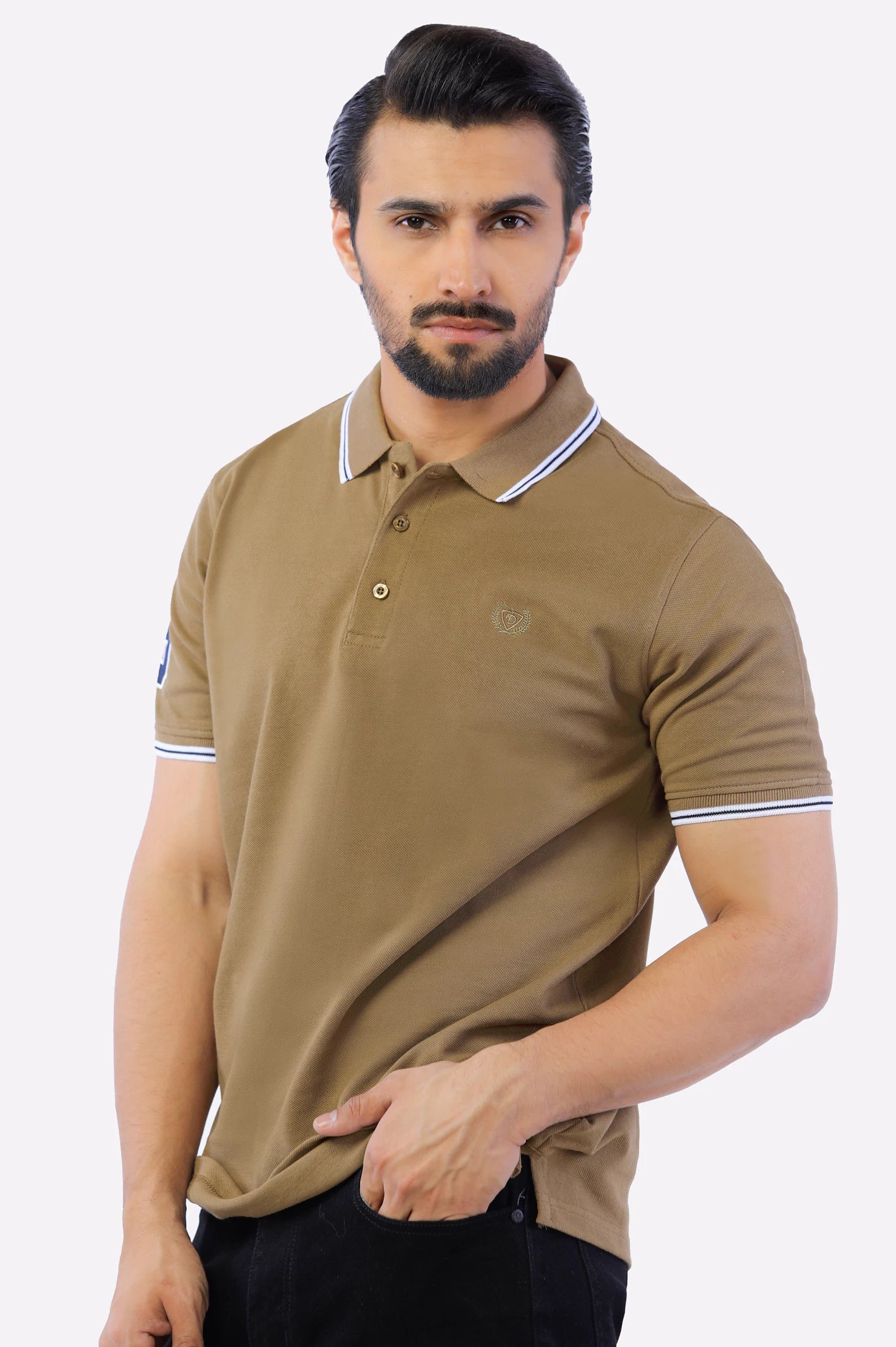 Khaki Jacquard Collar Polo