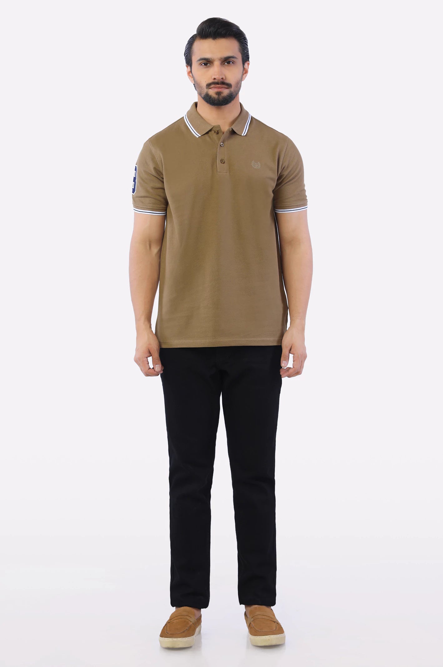 Khaki Jacquard Collar Polo