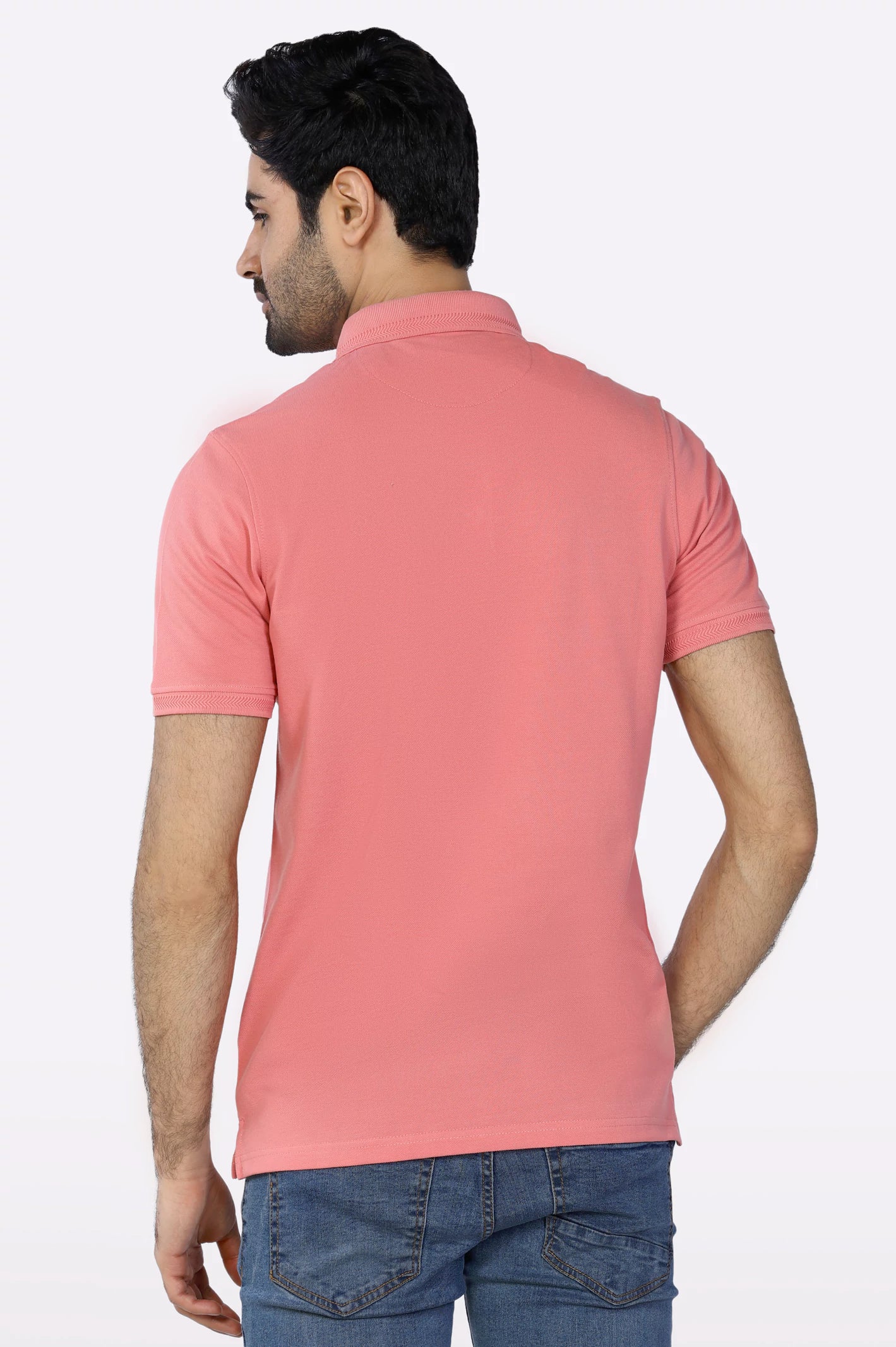 Peach Jacquard Collar Polo