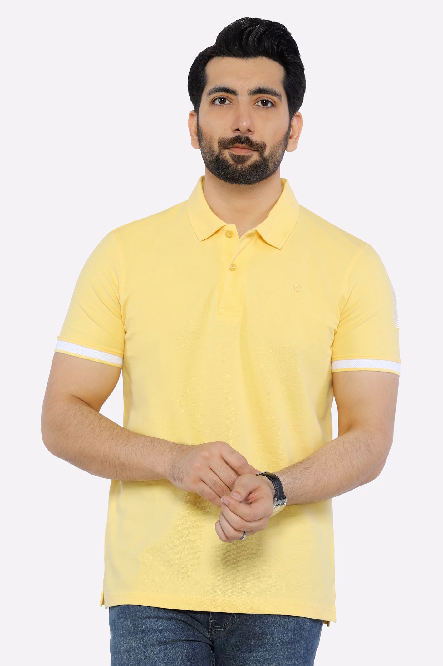 Yellow Jacquard Collar Polo