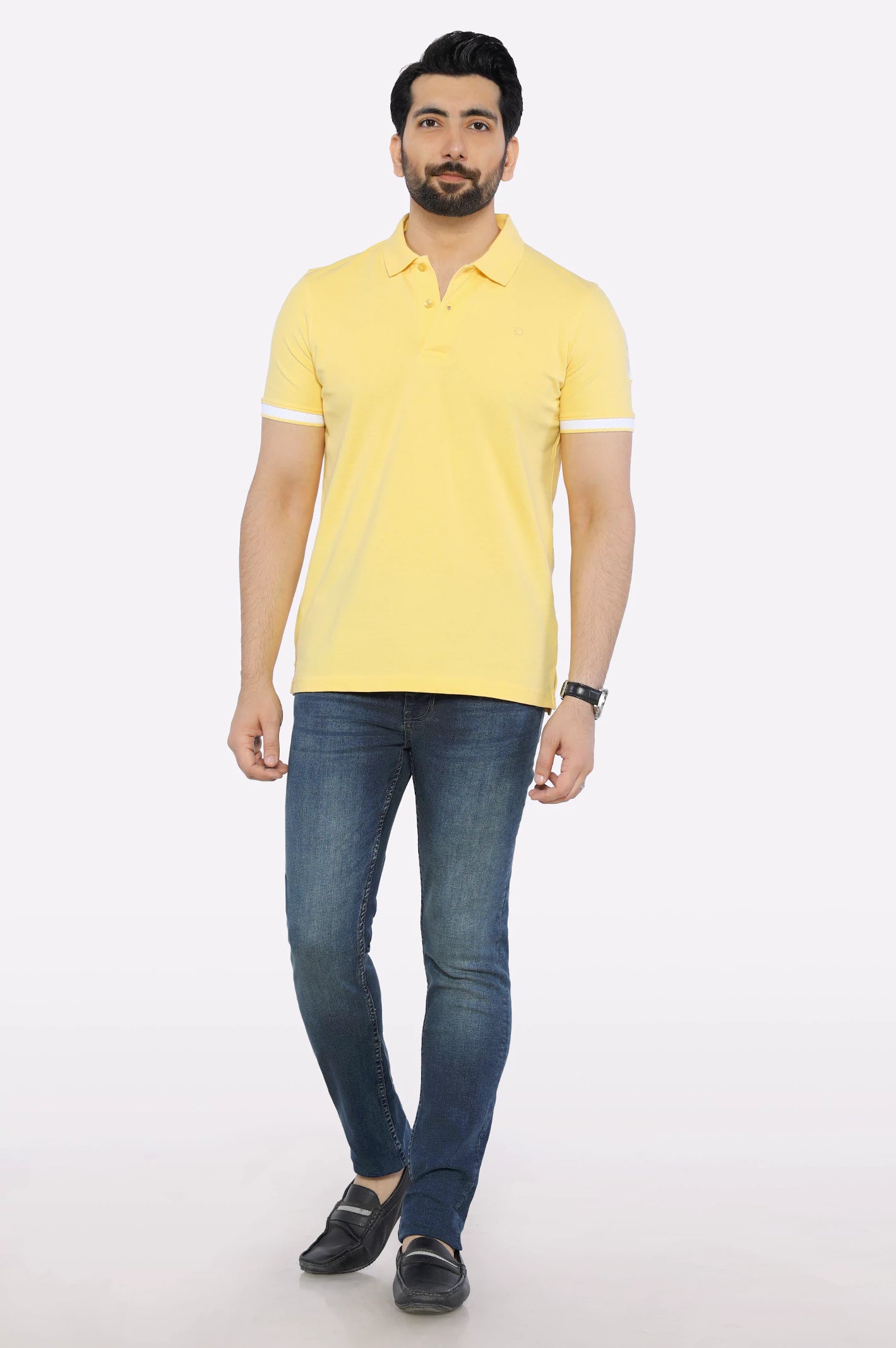 Yellow Jacquard Collar Polo