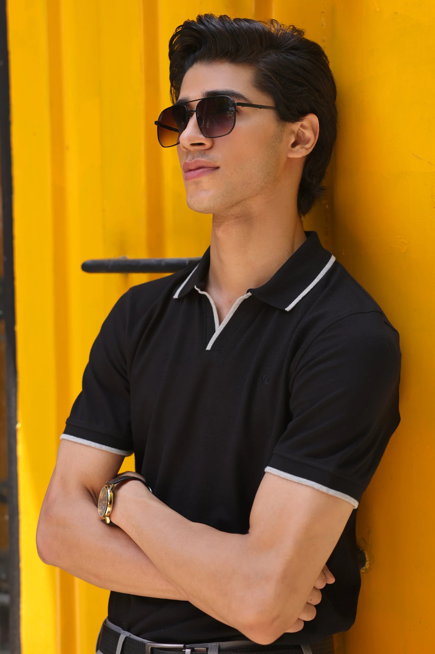 Black Solid Collar Polo