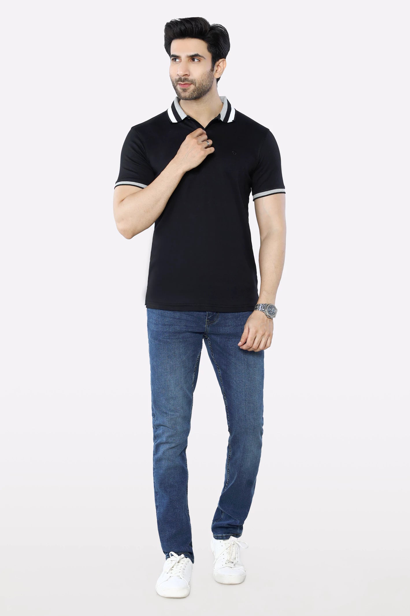 Black Jacquard Collar Polo