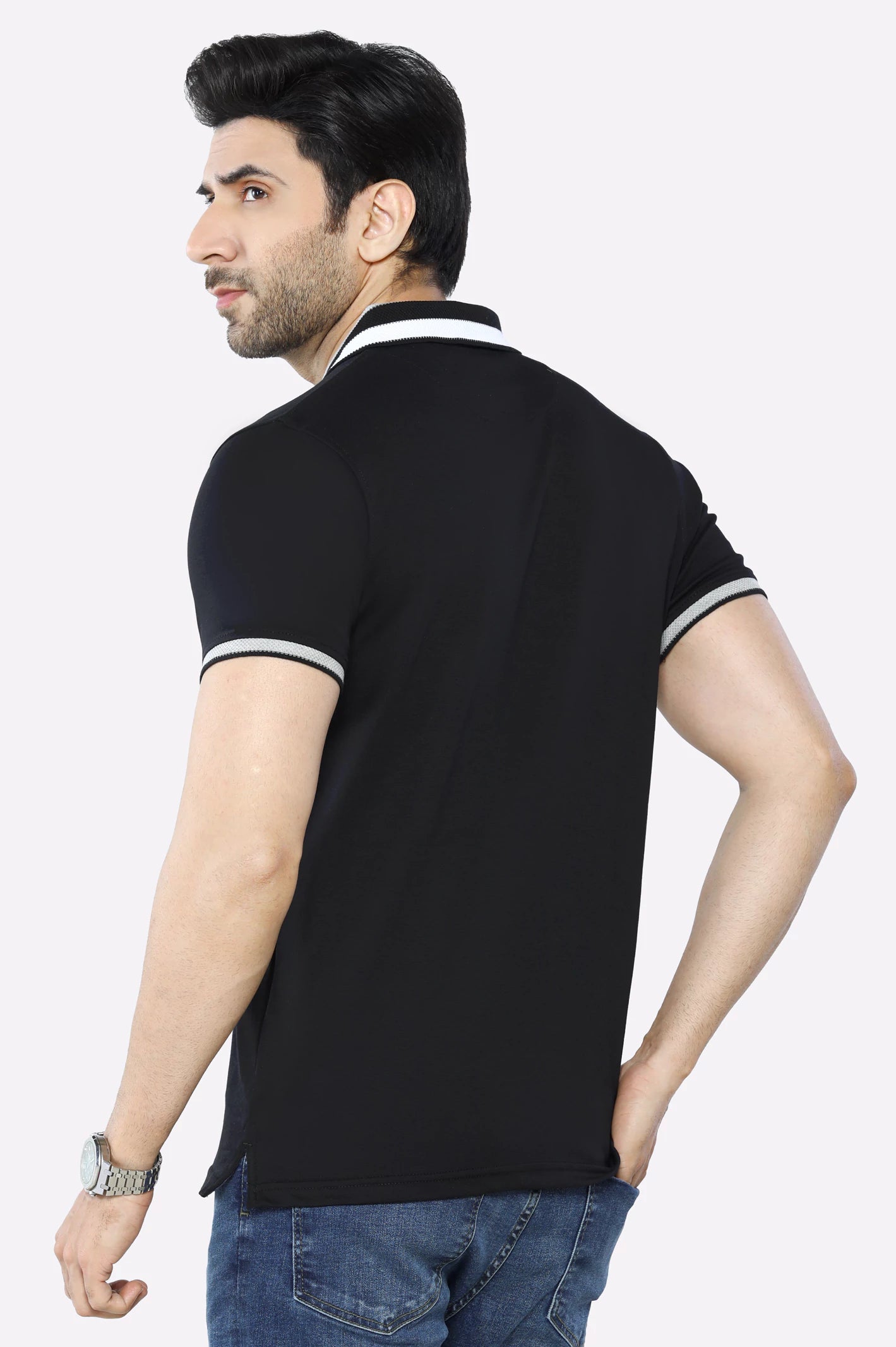 Black Jacquard Collar Polo