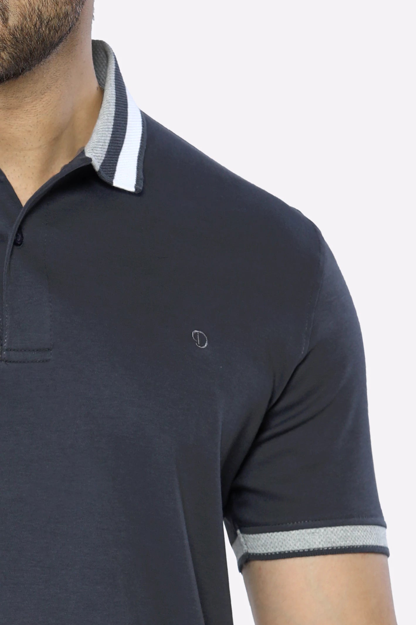 Grey Jacquard Collar Polo