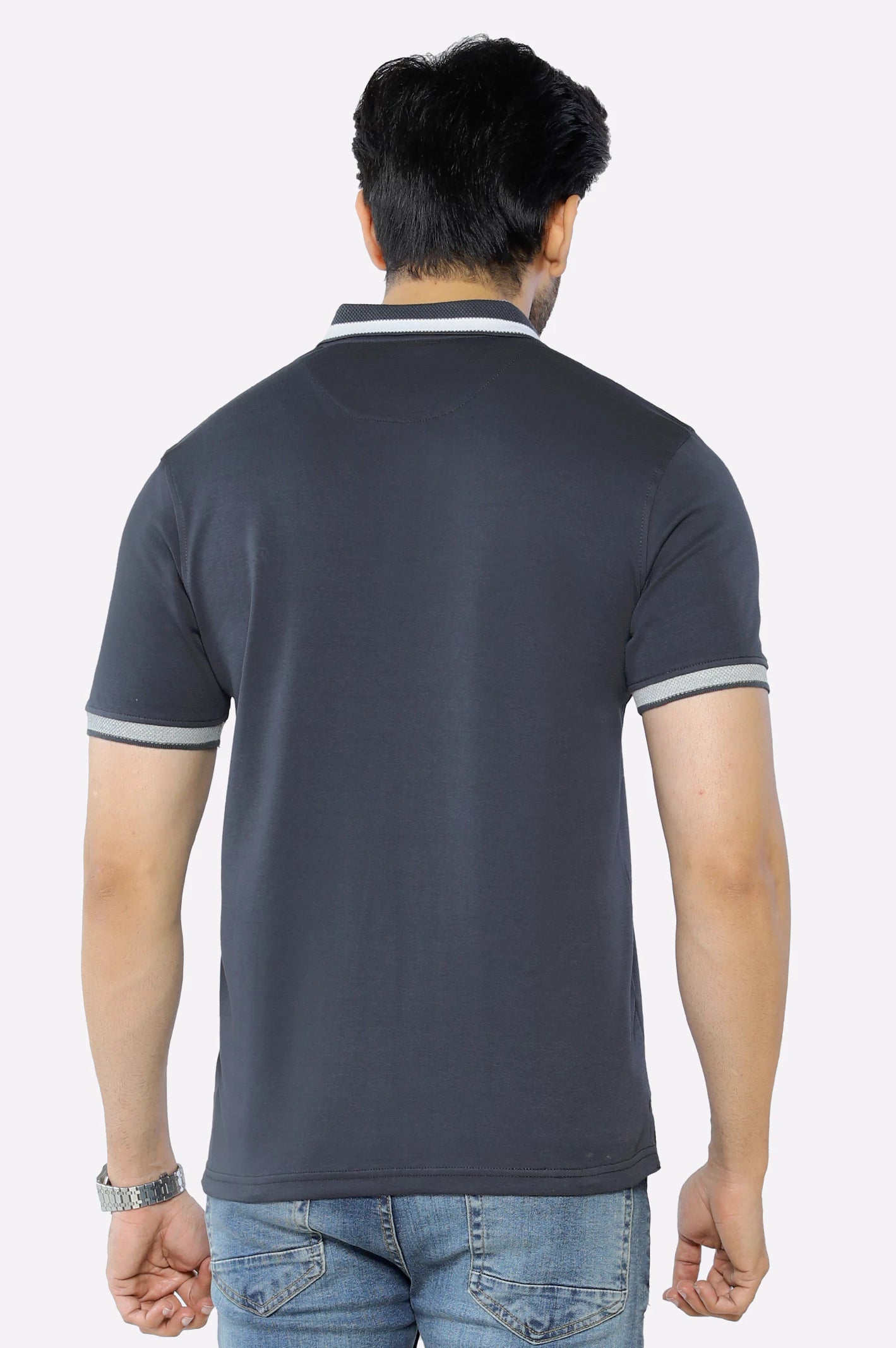 Grey Jacquard Collar Polo