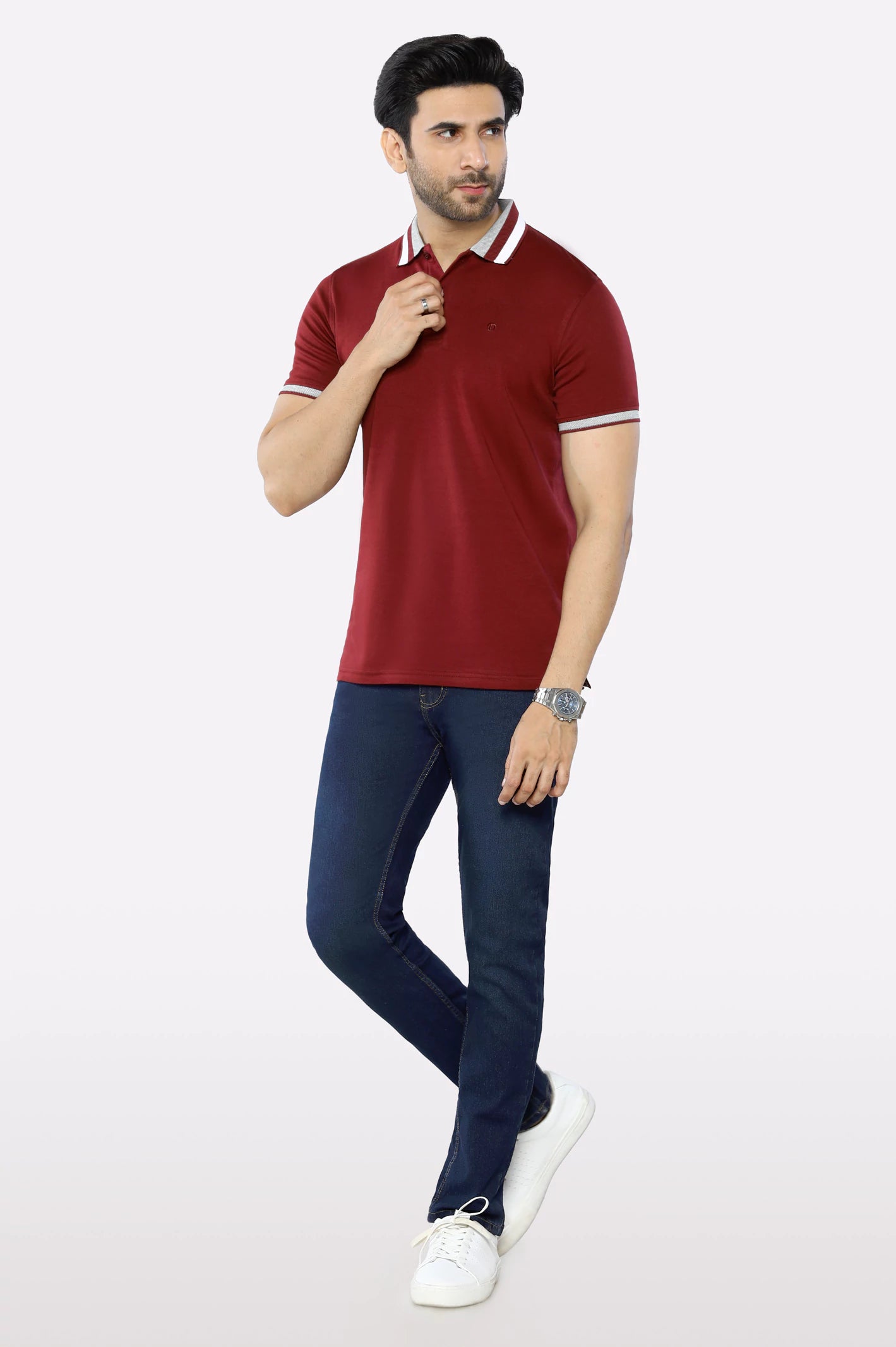 Maroon Jacquard Collar Polo