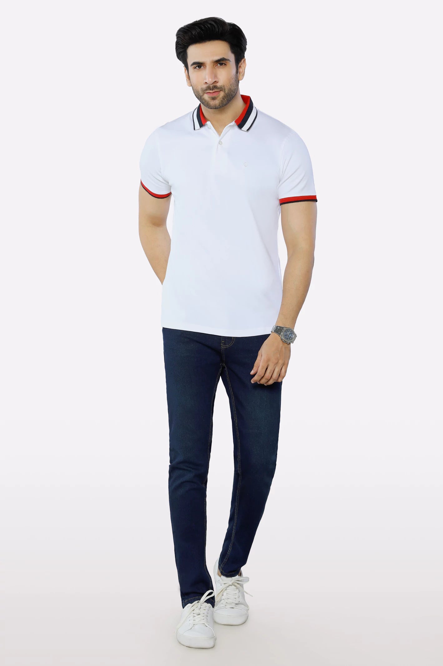 White Jacquard Collar Polo