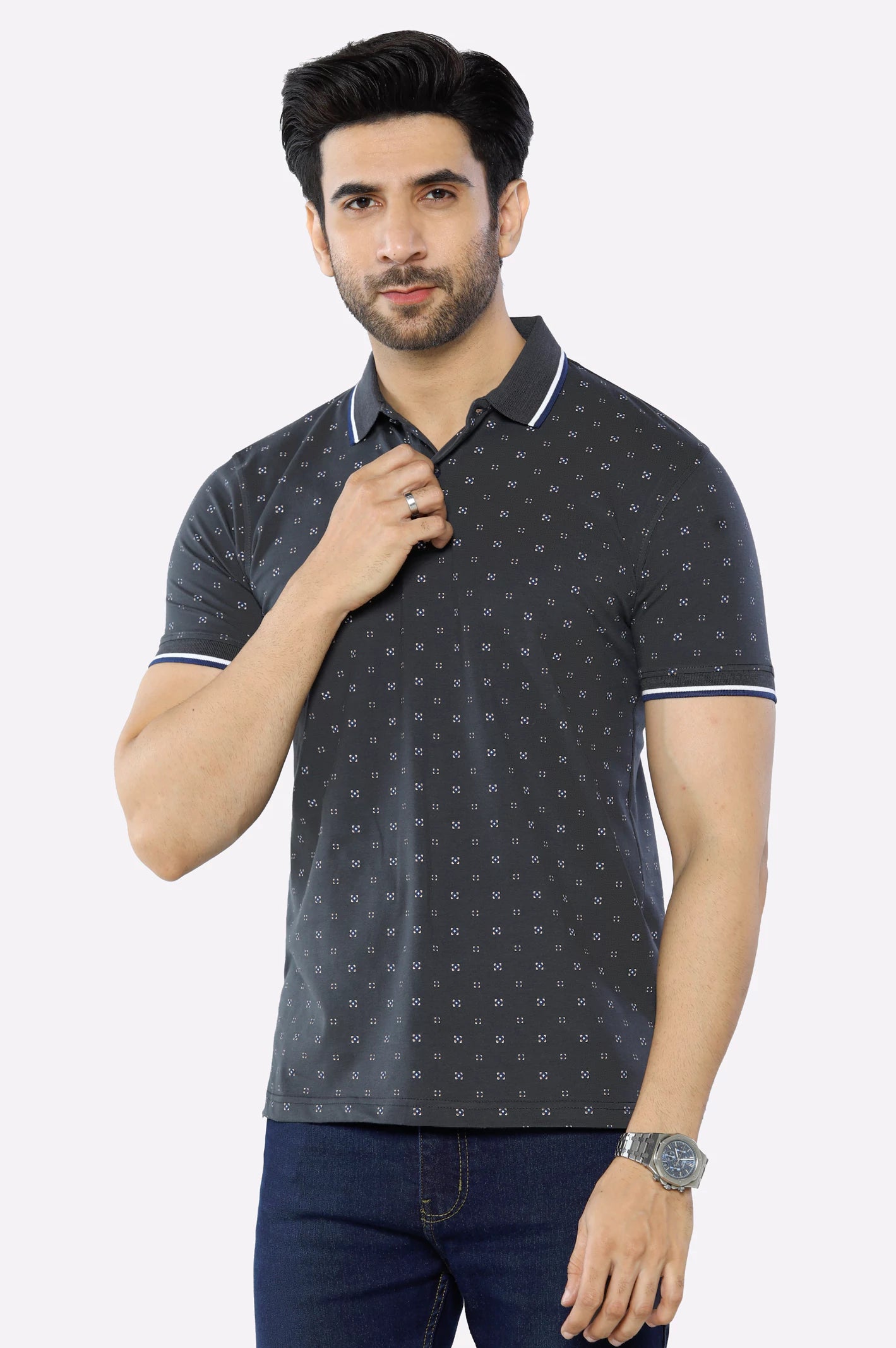 Charcoal Printed Polo