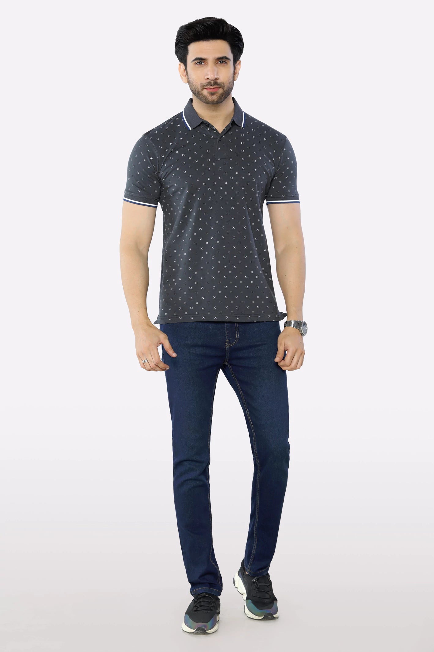 Charcoal Printed Polo