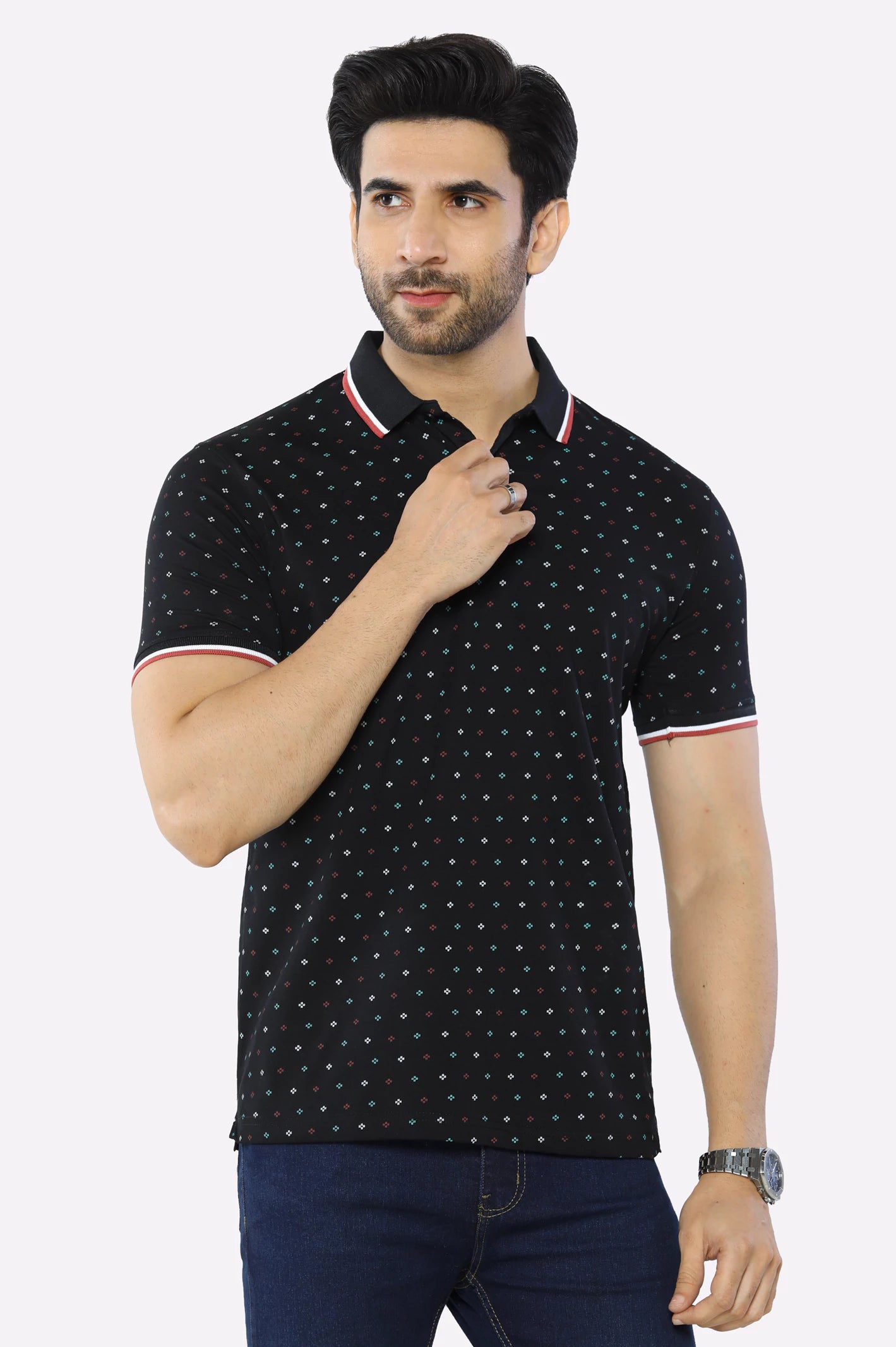 Black Printed Polo