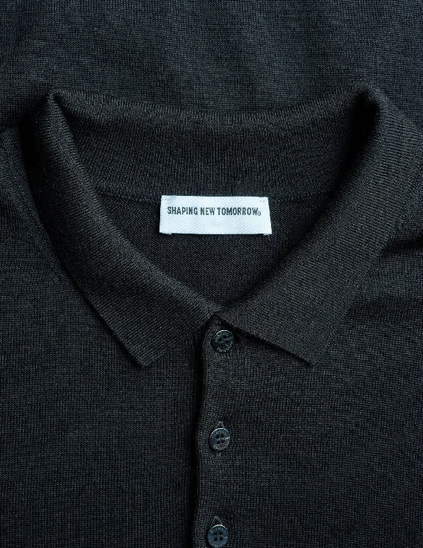 Premium Merino Long Sleeve Polo Black