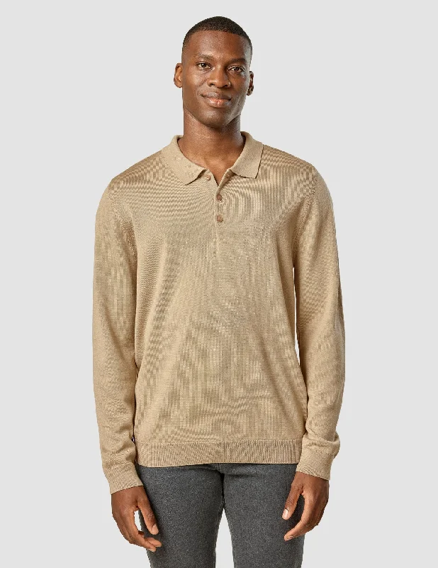 Premium Merino Long Sleeve Polo Sahara