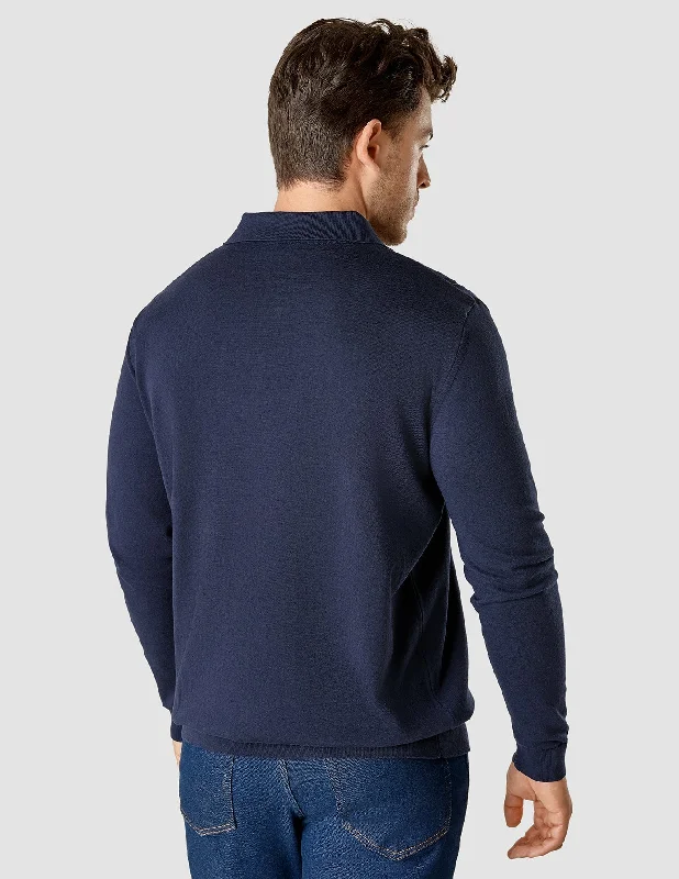 Silk / Cotton Long Sleeve Polo Navy