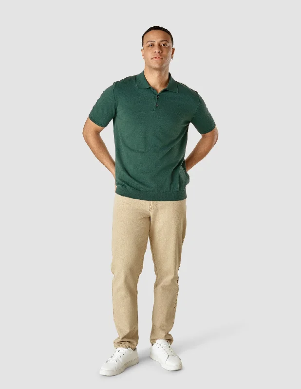 Silk / Cotton Short Sleeve Polo Forest Green