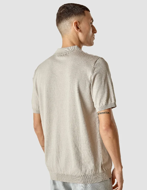 Silk / Cotton Short Sleeve Polo Light Grey