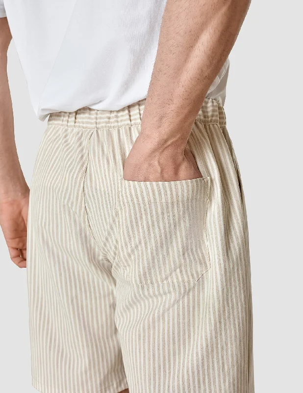 Tech Linen Elastic Shorts Sandshell Stripe