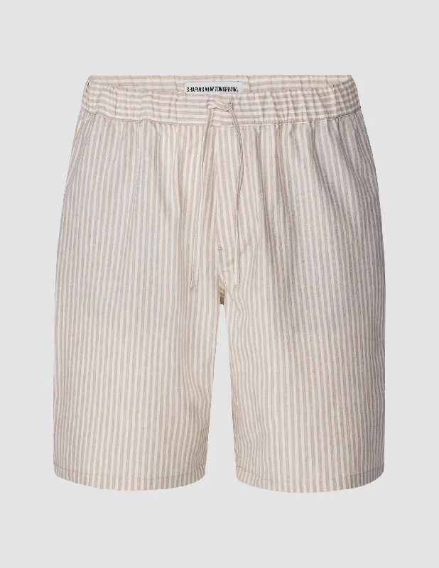 Tech Linen Elastic Shorts Sandshell Stripe