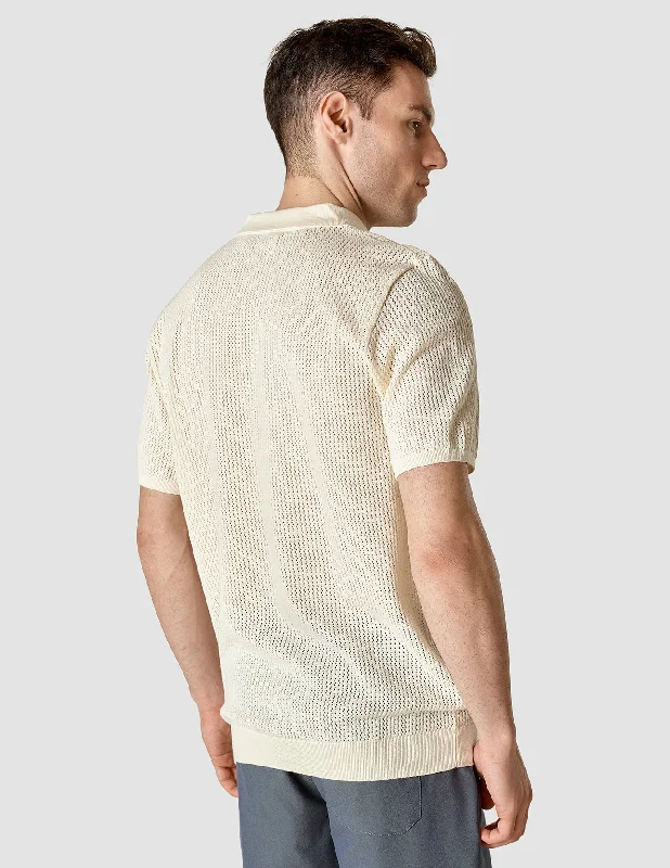 Textured Knitted Short Sleeve Polo Shirt Buttercream