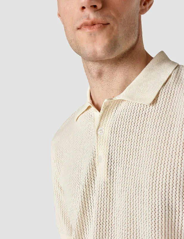 Textured Knitted Short Sleeve Polo Shirt Buttercream