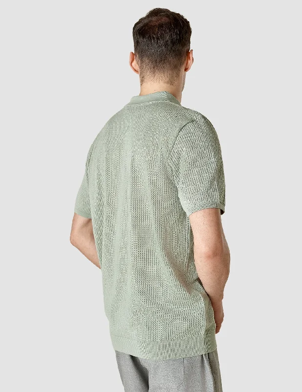 Textured Knitted Short Sleeve Polo Shirt Calm Green