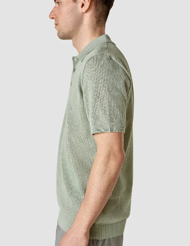 Textured Knitted Short Sleeve Polo Shirt Calm Green