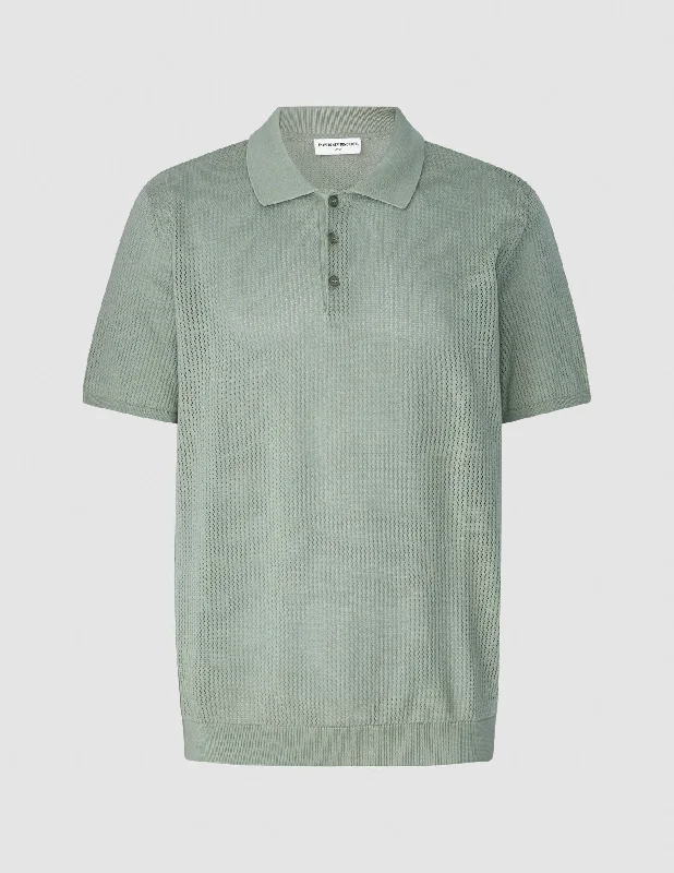 Textured Knitted Short Sleeve Polo Shirt Calm Green