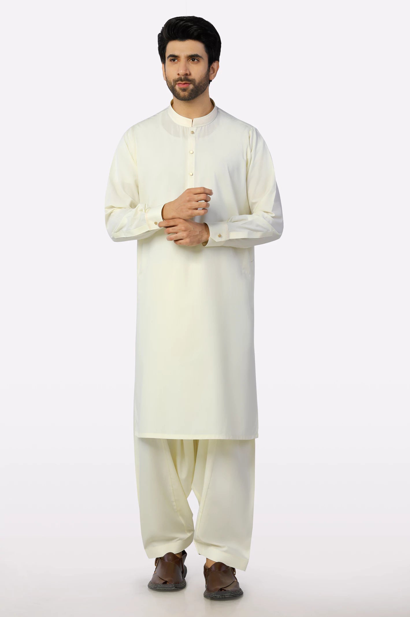 Cream Wash & Wear Shalwar Kameez