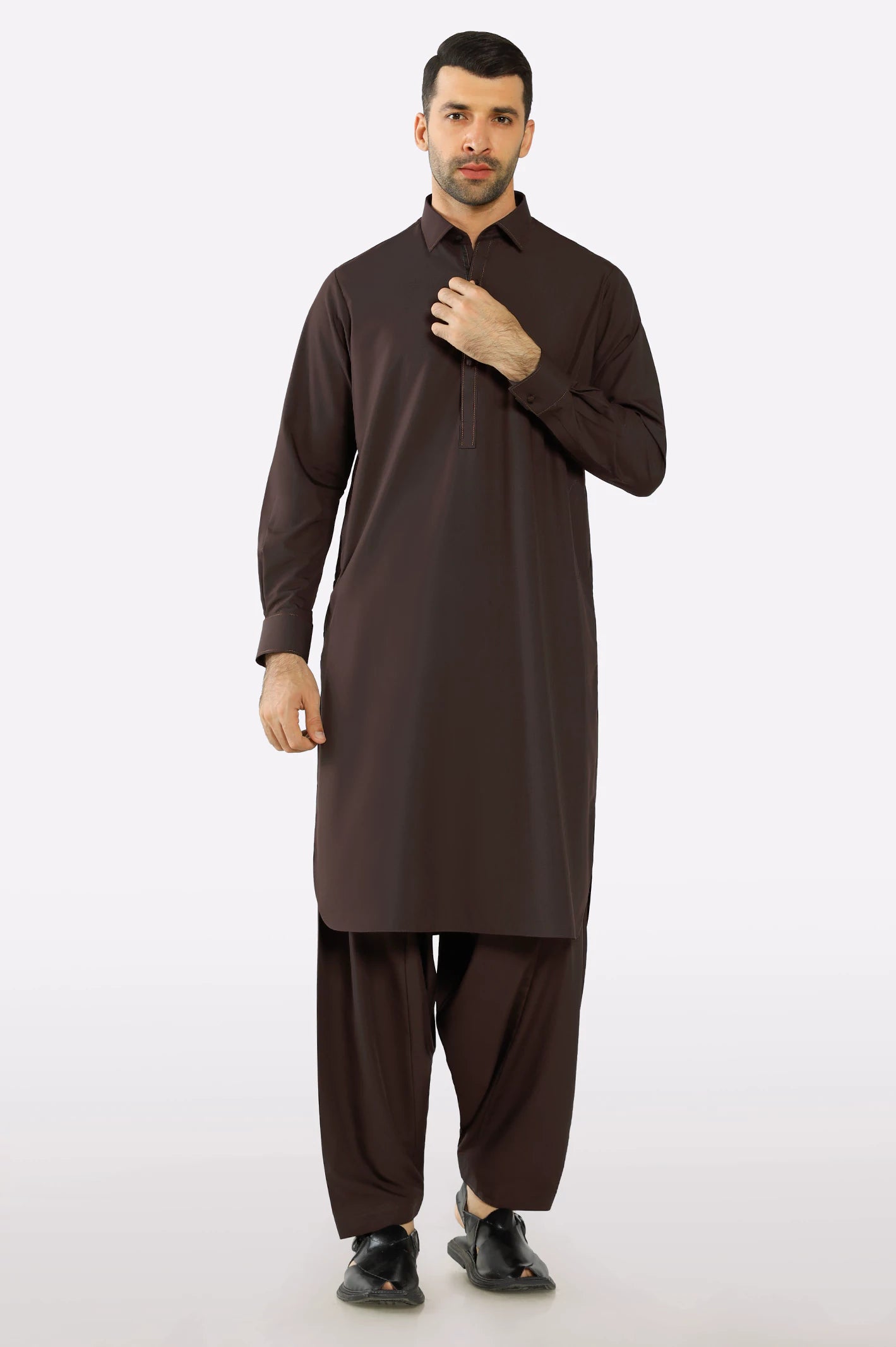 Coffee Brown Wash & Wear Shalwar Kameez