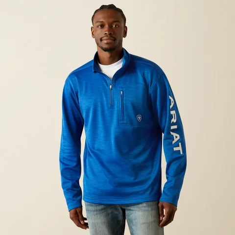 Cool Men's Pea CoatsMen's Tek Team 1/4 Zip Sweatshirt - Cobalt Heather & White