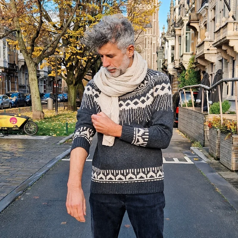 Men's Coats with Quick-Dry FabricDedicated Malung Fair Isle Wool Sweater - Dark Grey Melange