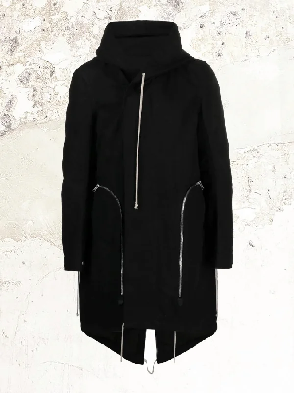 Men's Coats with Velcro ClosuresRick Owens Bauhaus Fishtail hooded parka