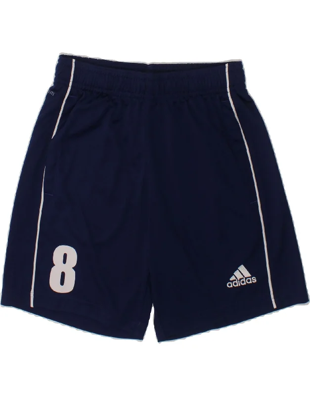 ADIDAS Boys Climalite Graphic Sport Shorts 9-10 Years Small Navy Blue