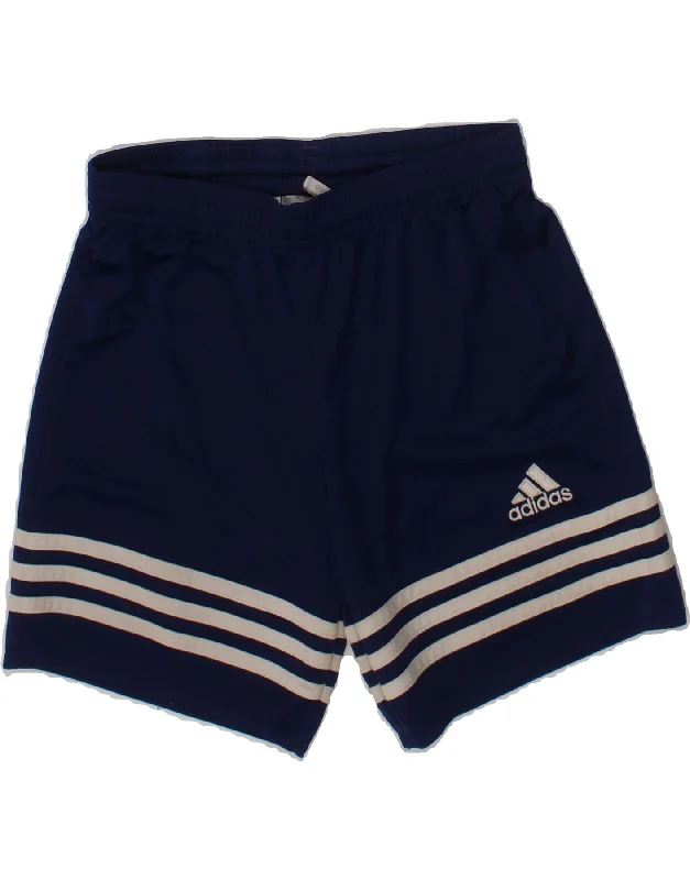 ADIDAS Boys Climalite Sport Shorts 7-8 Years Small Navy Blue Polyester