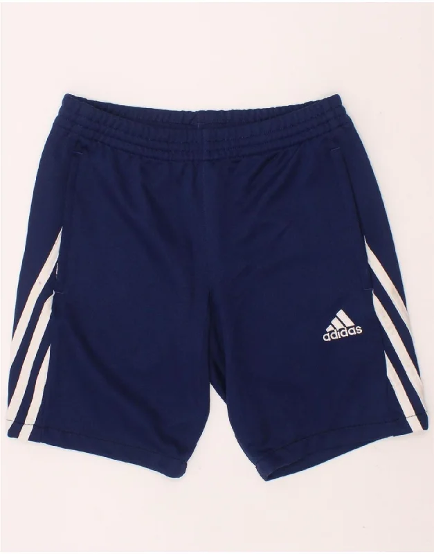 ADIDAS Boys Climalite Sport Shorts 9-10 Years Medium Navy Blue Polyester