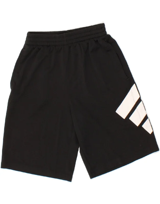 ADIDAS Boys Graphic Sport Shorts 10-11 Years Medium Black Polyester