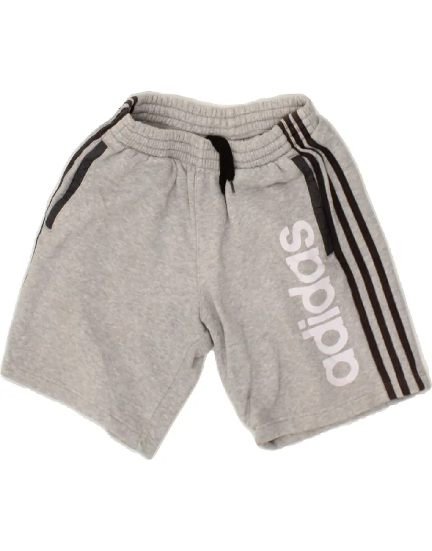 ADIDAS Boys Graphic Sport Shorts 11-12 Years Grey Cotton