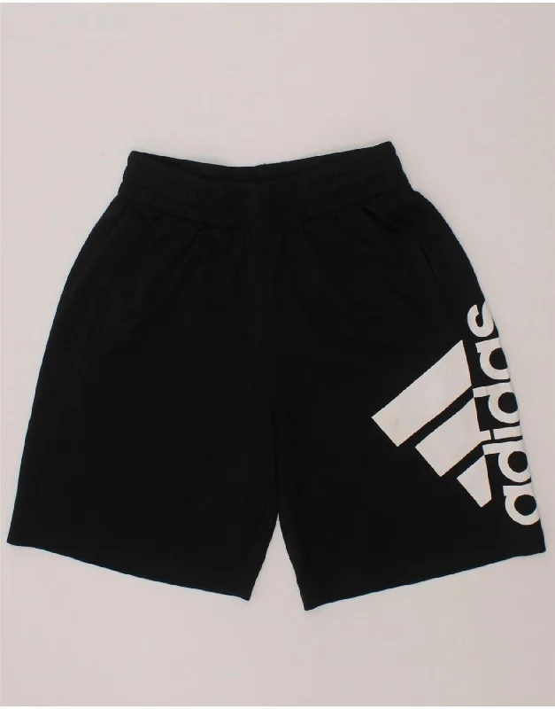 ADIDAS Boys Graphic Sport Shorts 7-8 Years Small Black Polyester