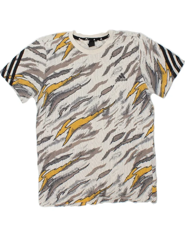 Men's Shirts with Geometric PatternsADIDAS Boys T-Shirt Top 11-12 Years Grey Animal Print Cotton