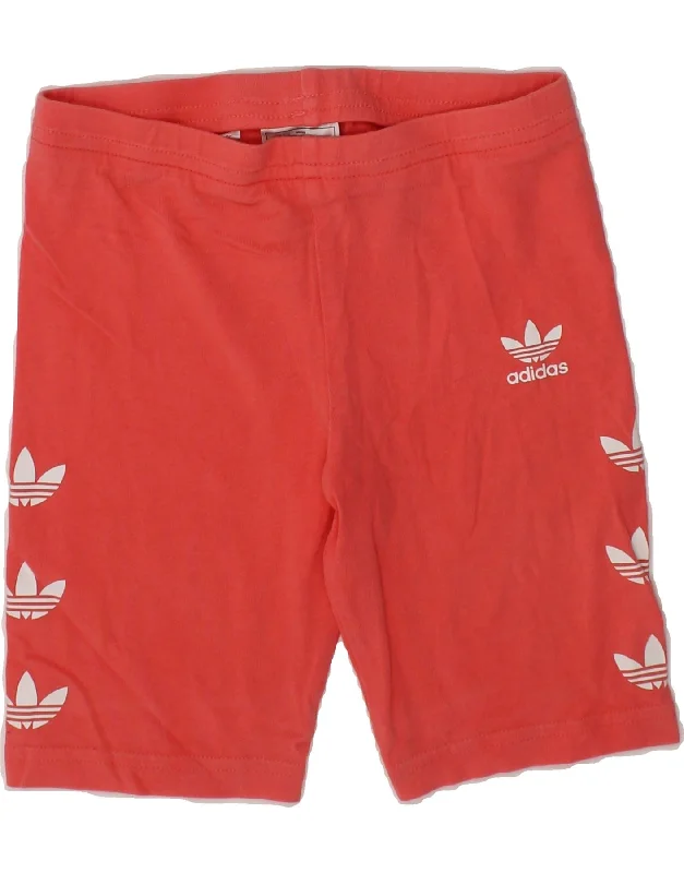 ADIDAS Girls Graphic Sport Shorts 7-8 Years  Red Cotton